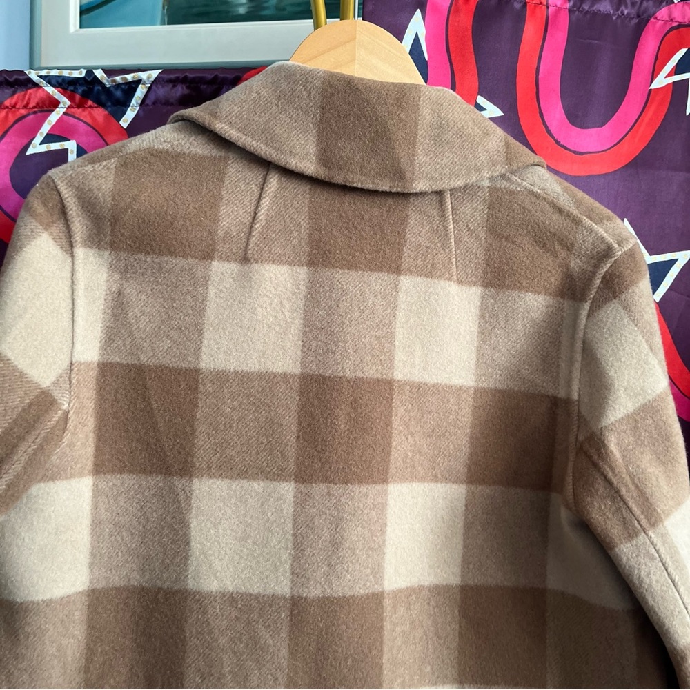 Theory Double-Faced Check Overlay Coat Camel Plaid Multi Check Wool Felt Open - Picture 9 of 14